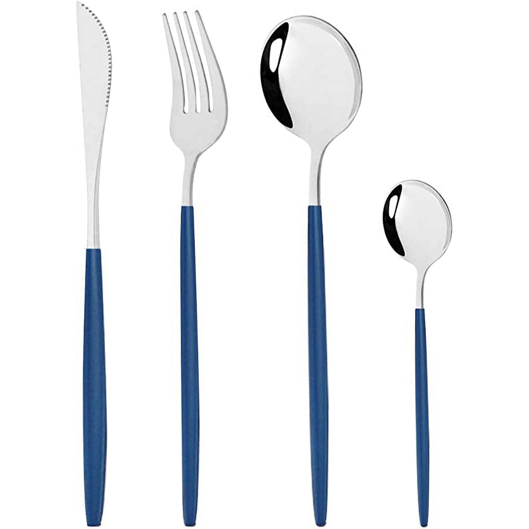 Xmhytop Juego De Cubiertos De Cocina De 24 Piezas, Inoxidable, Color Azul Platado, Ideal Para Hogares Y Eventos