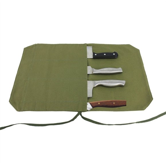 Funda enrollable para cuchillos HERSENT 4 compartimentos 41 cm de lona para viajar