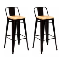 Global Latin Group - Pack 2 Taburete Metálico Con Asiento De Madera Ideal Para Barra Negro