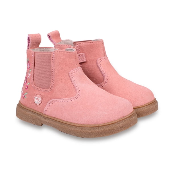 Botín Bebé Niña Bordado Flores Rosado