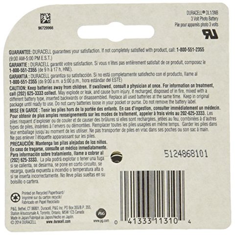 Batería De Litio Duracell Dl1/3N Cr1/3N 3V Paquete De 3