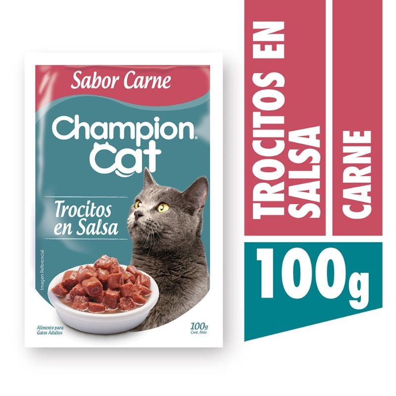 Champion Cat Trocitos En Salsa Carne 100Gr X24 Und