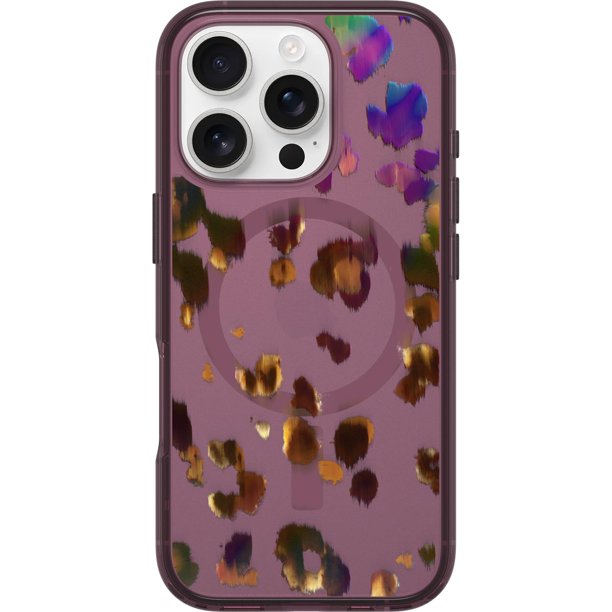 Funda OtterBox iPhone 16 Pro Serie Symmetry Transparente con Estampado de Leopardo Rosa