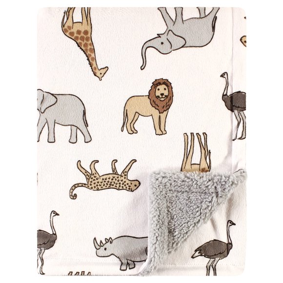 Manta de peluche Hudson Baby con visón y sherpa, 76 x 102 cm, Safari