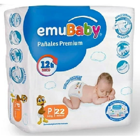 Pañal Emubaby Premium Talla P 22 Unidades.