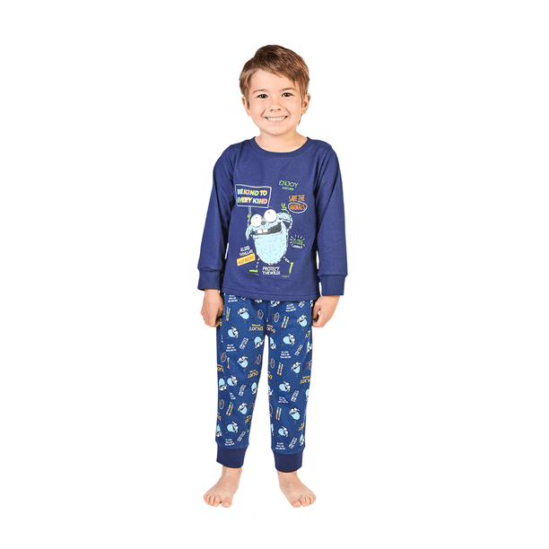 Pijama Cotton manga larga con bordado y cintura ajustable