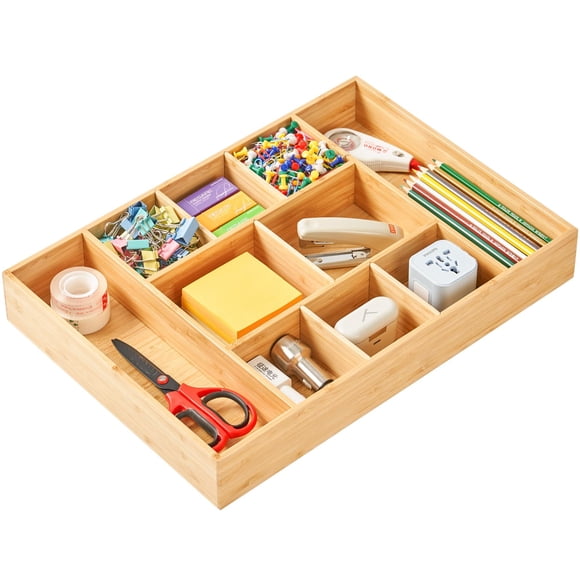 Organizador de cajones de escritorio Umilife Bamboo con divisores ajustables