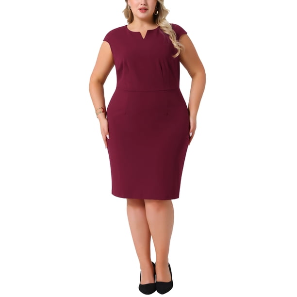 Agnes Orinda Disfraces de Halloween para Mujeres Tallas Grandes Vestido Ajustado de Escuela Universitaria con Cuello en V Sin Mangas Casual Midi Lápiz con Cremallera 5X Burdeos