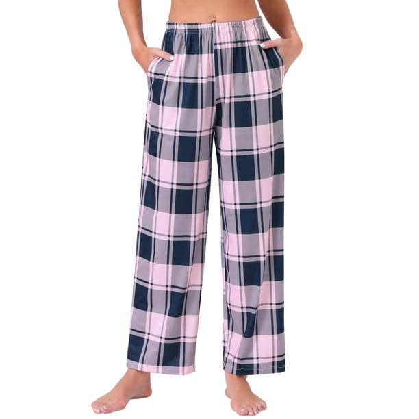 Pantalones de pijama a cuadros para mujer INSPIRE CHIC para el regreso a clases, mezcla de rayón suave, cintura elástica, pantalones largos para dormir y descansar, S rosa a cuadros