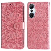Funda Tipo Cartera Foxdock Para Infinix Hot 20S , Diseño Girasol En Relieve, Cuero Pu, Cierre Magnético, Soporte Y Tarjetero