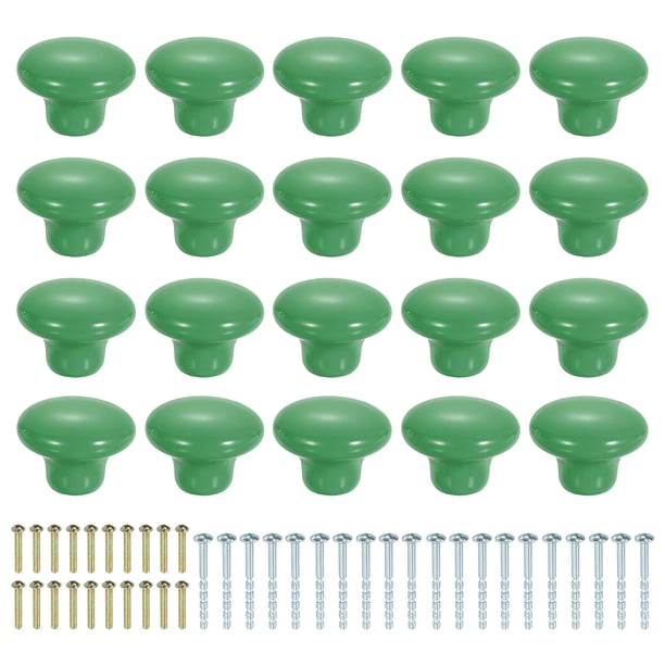 Uxcell 20 Paquete de Pomos de Cerámica para Gabinete, 38mm/1.5" Forma de Champiñón Redondo Pomos de Cajón Tiradores de Tocador con Tornillos para Armarios Muebles de Dormitorio Closet Alacena, Verde