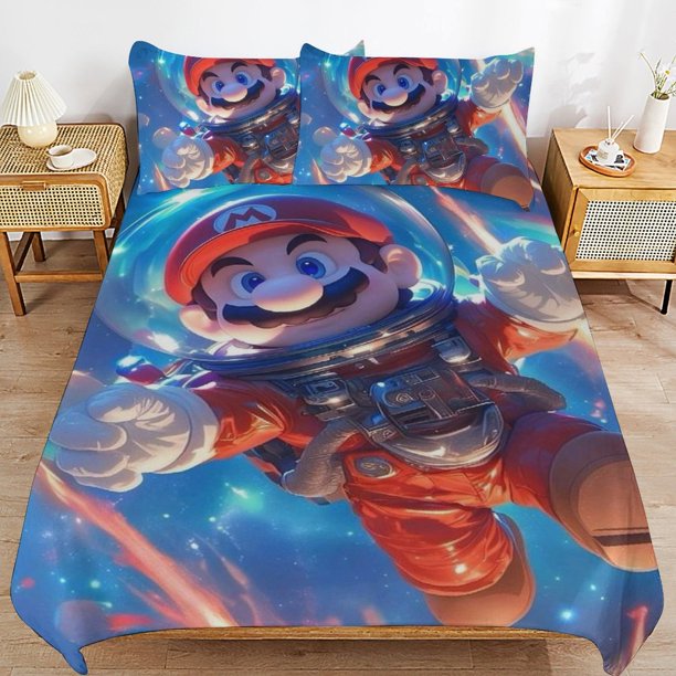 Super Mario 3-Piece Comforter Set for Bedroom Super Mario Bedding Set for Kids Adults Soft Microfiber Duvet Cover Set with Zipper Closure