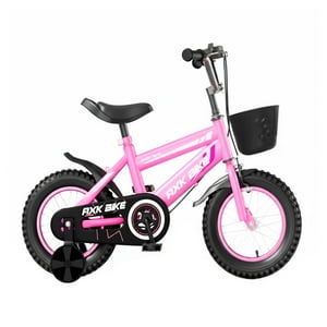 Global Latin Group - Bicicleta Aro 16 Infantil Con Ruedas Auxiliares Y Canasto Rosa