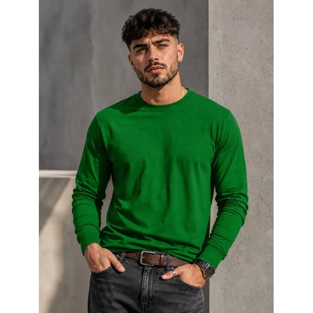 Polera Manga Larga Cuello Redondo 100% Algodón Para Estampar Verde S Lisa