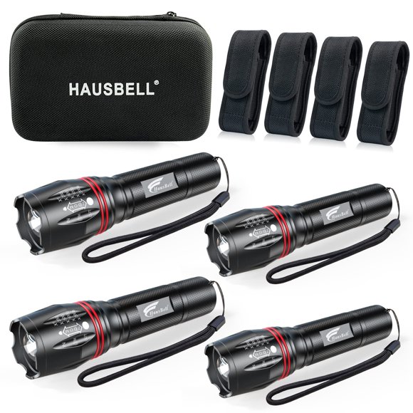 Linterna HAUSBELL T8 Upgraded Bright, paquete de 4 con accesorios