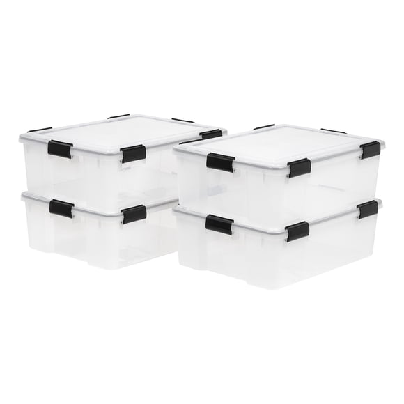 Contenedores de almacenamiento IRIS USA WeatherPro de 41 cuartos de galón con tapas, paquete de 4 unidades, transparentes/negros
