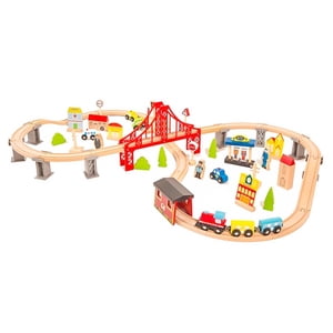 Pista De Autos Y Tren De Madera Juego Didactico 70Pcs Bandú Multicolor