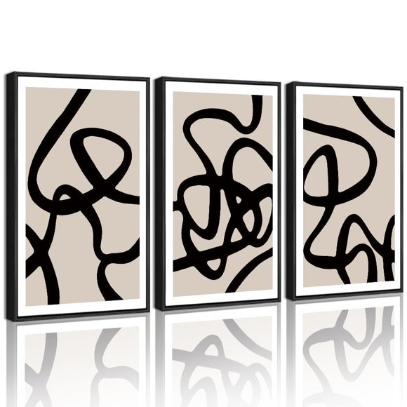 Arte de pared PHOPAGO, lienzo abstracto de líneas negras, 28 x 36 cm