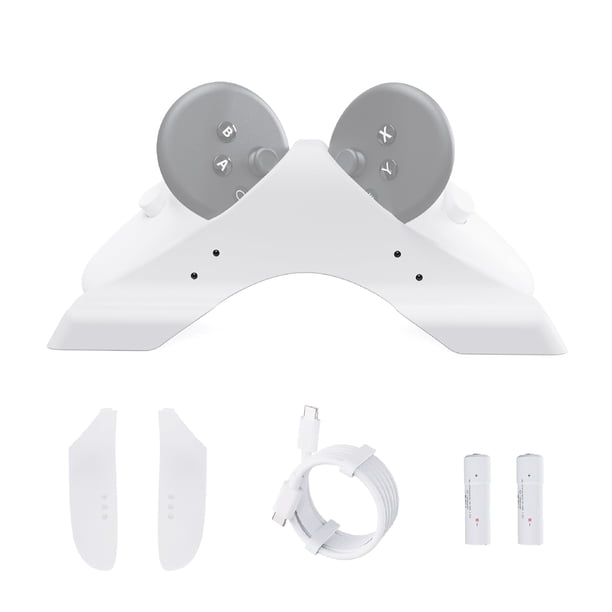 Dock de carga VR para controladores Meta Quest 3 - Estación de carga con 2 baterías recargables de 1800mAh y soporte para exhibición