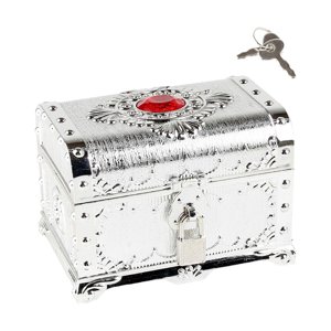 Magideal - Caja Del Tesoro Pirata, Caja Del Tesoro Aventurera Decorativa Con Cerradura Y Llave, Caja De Almacenamiento De Pirata Para Niños, Adultos, Plata