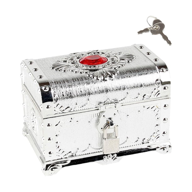 Caja del Tesoro Pirata, Caja del Tesoro aventurera Decorativa con Cerradura y Llave, Caja de Almacenamiento de Pirata para niños, Adultos, plata