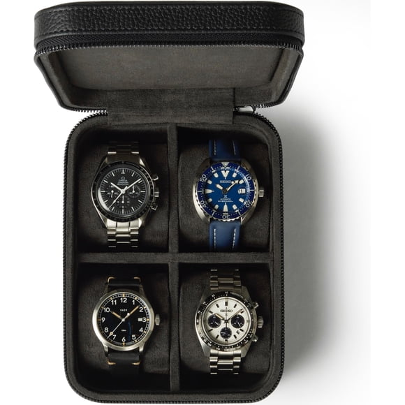 Estuche para Relojes TAWBURY de 4 Ranuras en Cuero Negro 14 × 18,6 × 8 cm