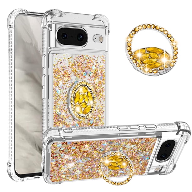 Funda Para Google Pixel 8 Con Brillo Líquido, Protección Completa Y Soporte De Anillo Giratorio
