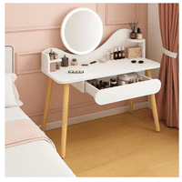 Genérico - Tocador De Madera Con Espejo Y Taburete 80X40X122 Blanco Con Beige