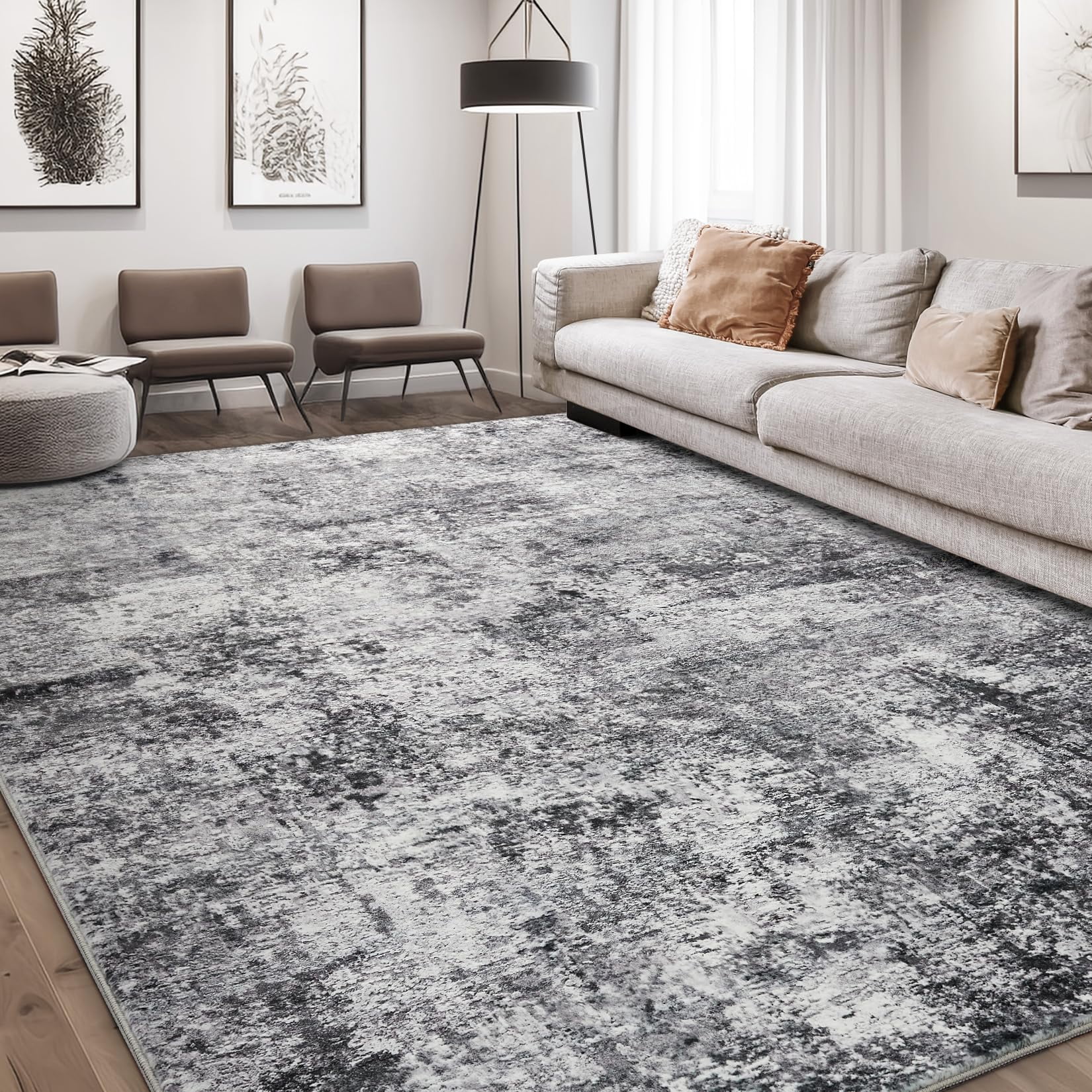 Alfombra Dmoyest, Moderna Y Abstracta, 8 X 10 Pies, Gris, Para Sala De Estar