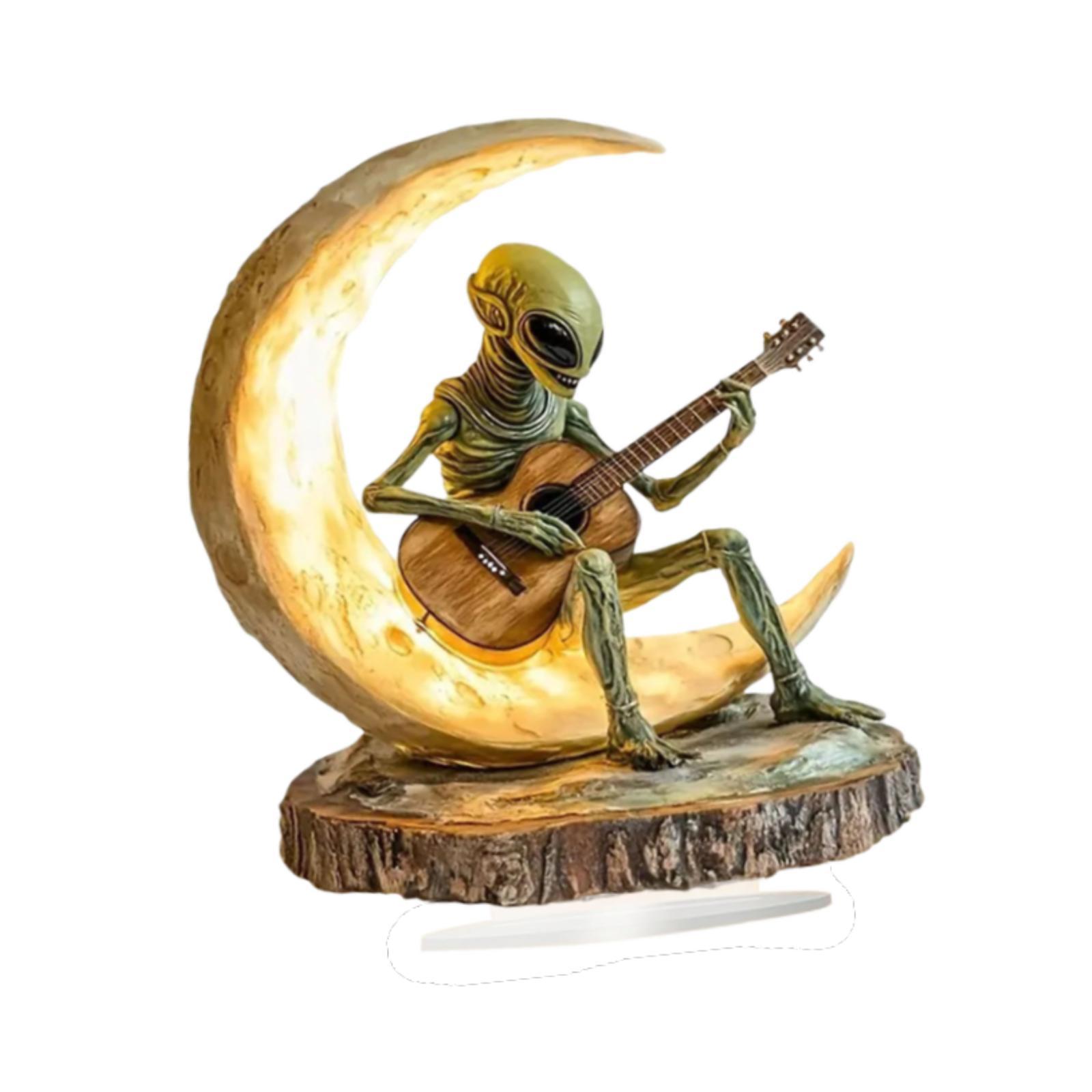 Magideal - Acrylic Alien Moon Ornament Centerpiece Center Craft, Regalo, Regalo, Alienígena Tocando La Decoración De La Guitarra Decoración De Mesa Para Festival