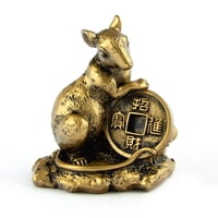 Figura Feng Shui Import Rata De Resina Dorada De 10 Cm