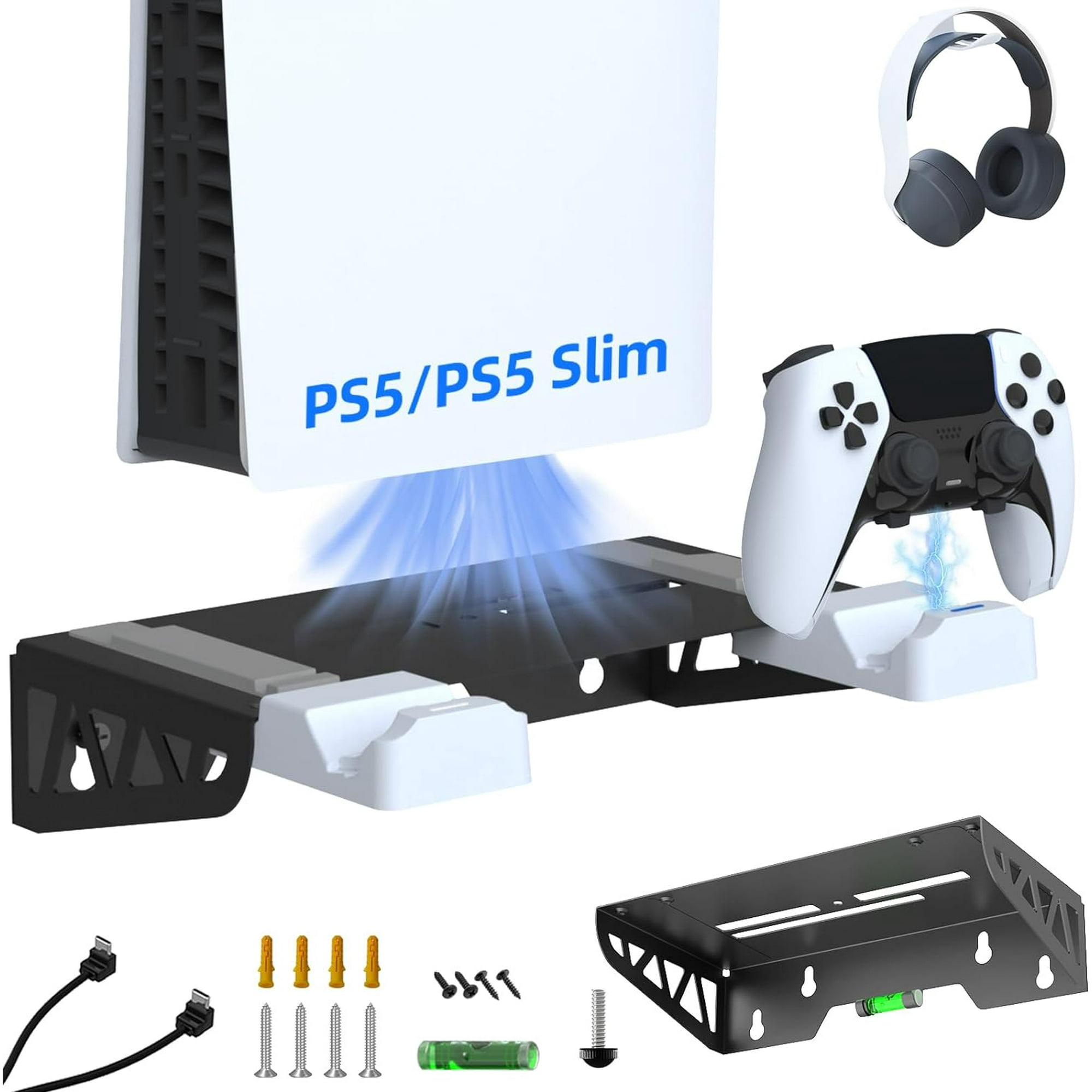 Kit De Montaje De Pared Aaronmei Para Ps5 Slim Con Estación De Carga Rápida Negro