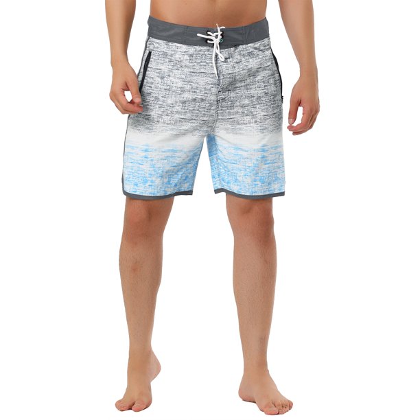 Pantalones Cortos de Verano para Hombre INSPIRE CHIC con Cordón Estampado y Bloque de Color para Playa y Natación 30 Gris Azul