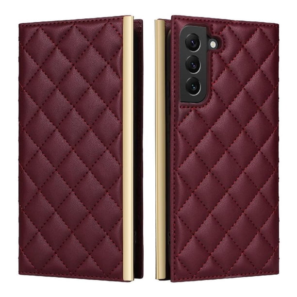 Funda Tipo Cartera Acolchada con Correa para Samsung Galaxy S22 Plus 5GRojo