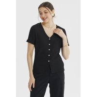 Fashionspark - Polera Mujer Botones Perlas Negro
