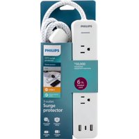 Regleta De Alimentación Con Protector Contra Sobretensiones Philips Ezfit De 3 Salidas, Color Blanco