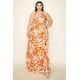 thumbnail image 1 of Vestido Largo Con Cuello Halter Estampado De Satén Arrugado Volantes Fruncido En La Cintura Y Abertura Frontal Color Coñac (talla Grande Para Mujer), 1 of 4