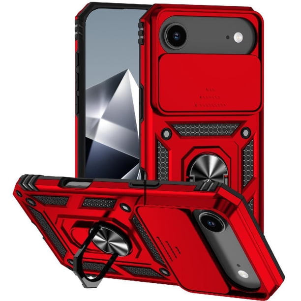 Funda Resistente Anillo Soporte iPhone 17 Air Privacidad Cámara Montaje Magnético Rojo