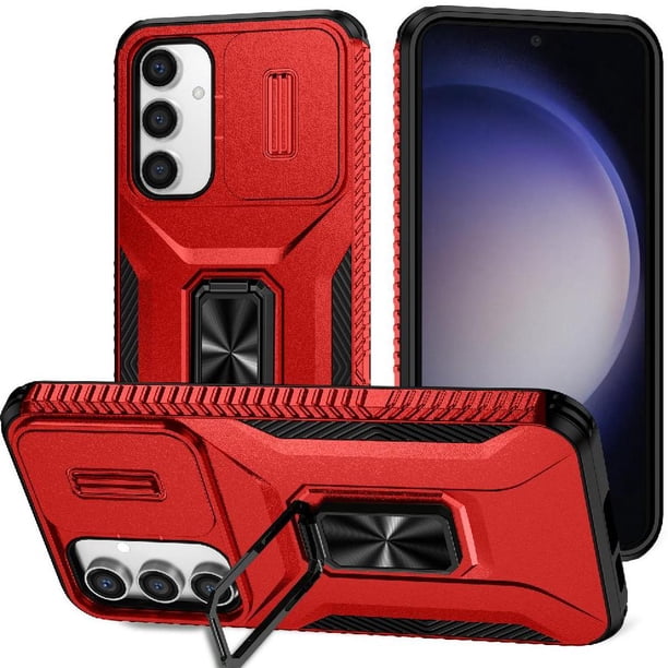 Funda Armada para Samsung Galaxy S23 FE con Tapa Deslizante y Soporte Magnético Giratorio Rojo