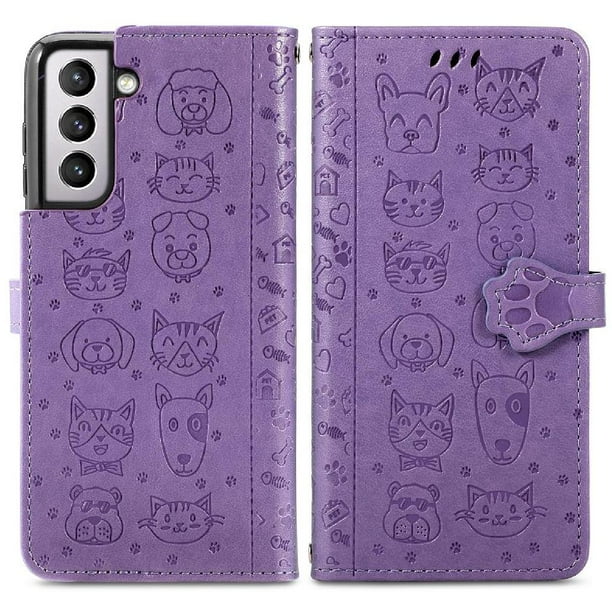 Funda Cartera FOXDOCK para Samsung Galaxy S22 , Flip PU con Relieve de Gatos y Perros, Tarjetero y Soporte