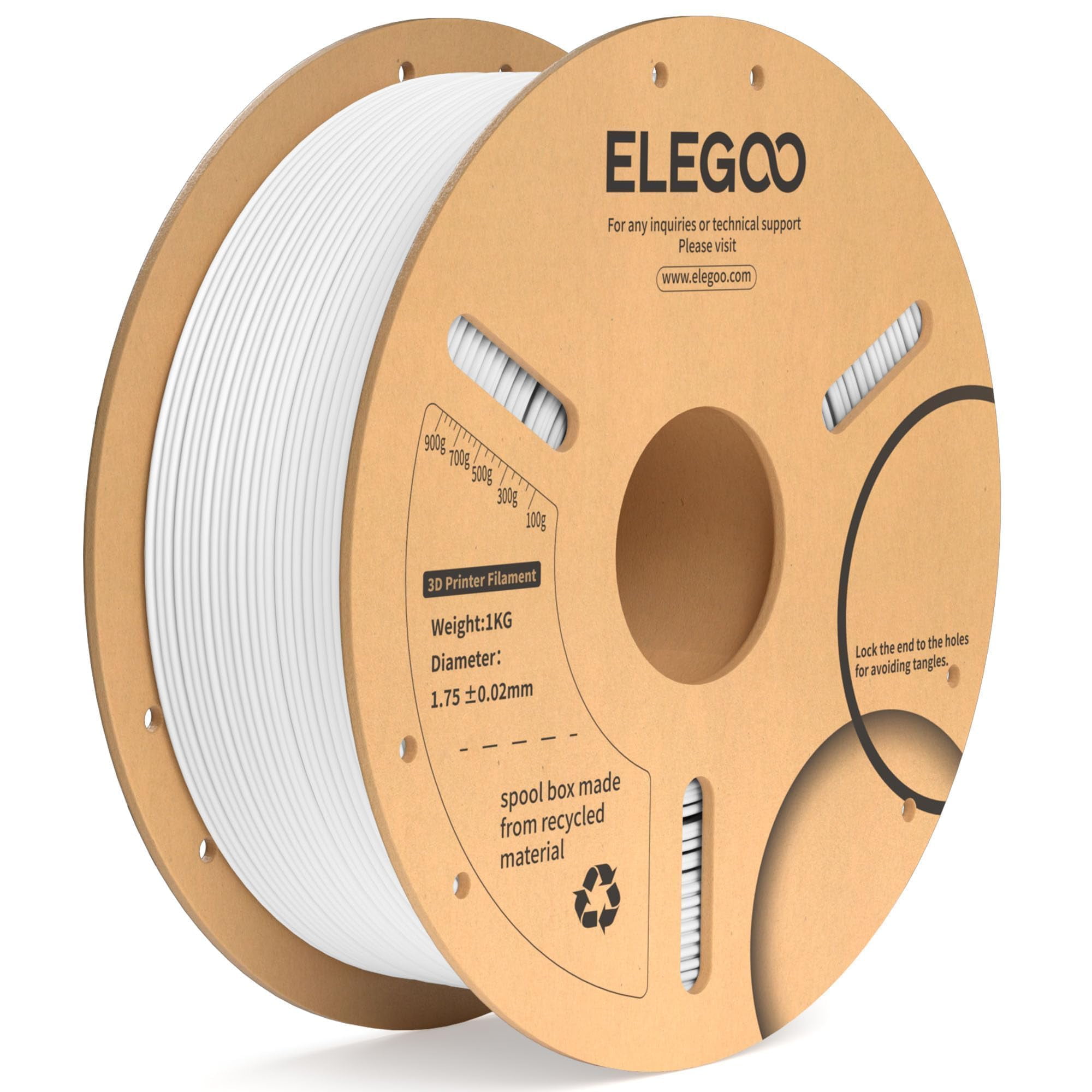 Filamento Para Impresora 3d Elegoo Pla Plus, 1,75 Mm, Blanco, 1 Kg