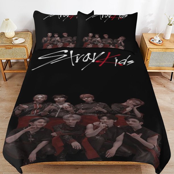 Stray Kids Bedding Set Duvet Cover Comfortable and Lightweight Cartoon Bedding 3 Piece Bed Set