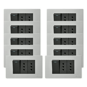 Want - Pack 10 Interruptor 1 912 16A Y Tomacorriente 2 10A - Gris Negro