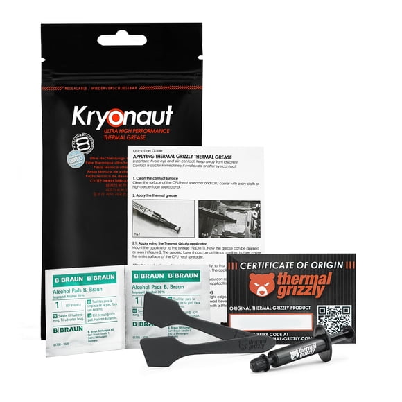 Grasa térmica Thermal Grizzly Kryonaut de 1 g con espátula y almohadillas