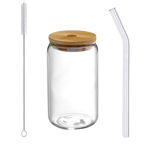 Magideal - Cepillo De Limpieza Transparente Para Taza De Té Con Burbujas, Café Helado, Vasos Reutilizables Con Tapa, Pajita De Vidrio, Taza Para Café, Batidos Y Agua. 500Ml