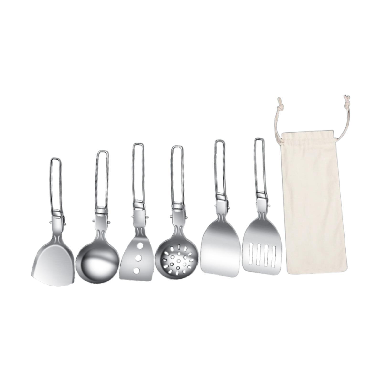 Magideal - Juego De Utensilios De Cocina Para Acampar De 7 Piezas, Equipo De Cocina De Metal Compacto Y Plegable Para Exteriores Para Barbacoas Al Aire Libre