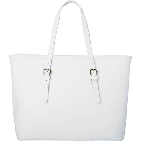 Cartera Tote Sharo Clásica Italiana Cuero Blanco