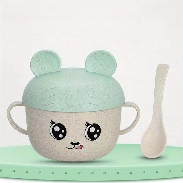 Children's Bowl, Baby And Toddler Cartoon Double-handle Bowl With Lid Spoon, Baby Tableware, Food Supplement Bowl, Anti-fall Anti-scald Bowl