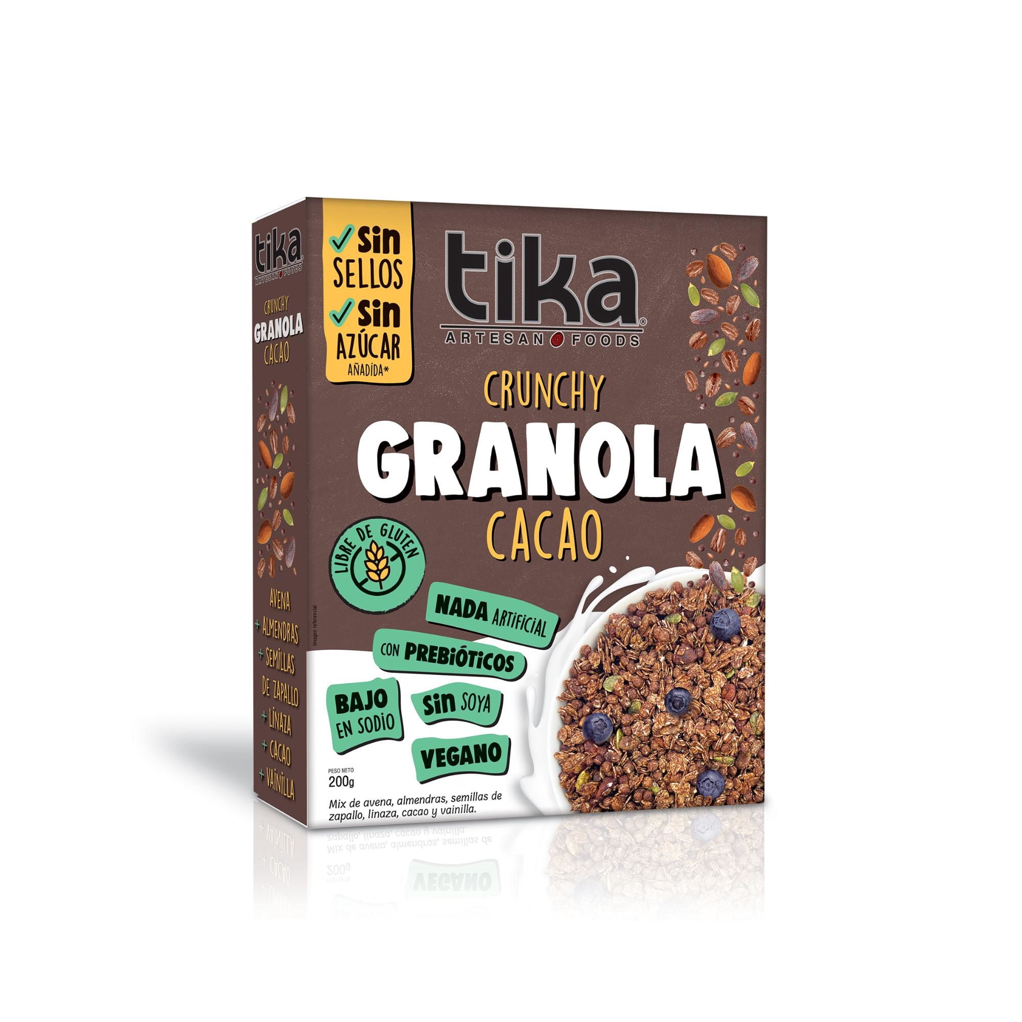 Granola Avena Cacao Vainilla Sin Azúcar 200 g Tika