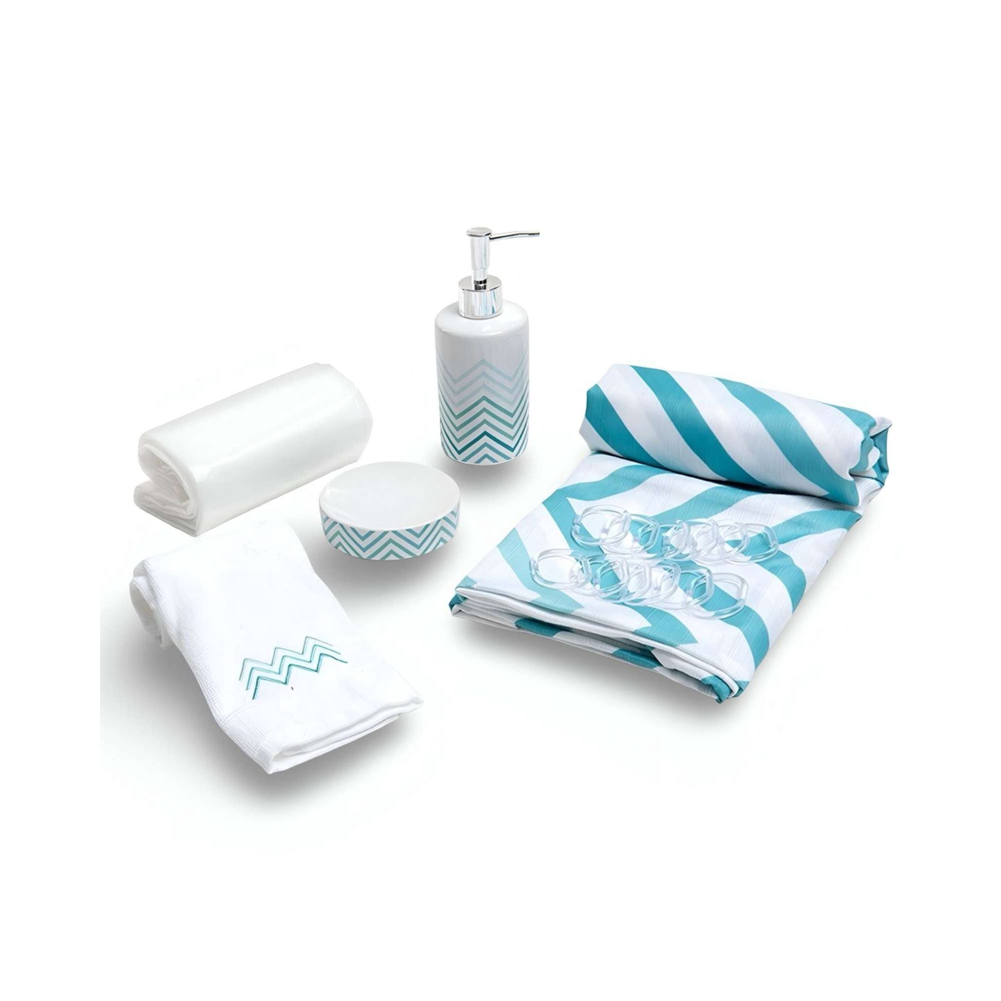 Juego De Baño En Caja 6 Piezas Cortina, Toalla Y Mas Mashini